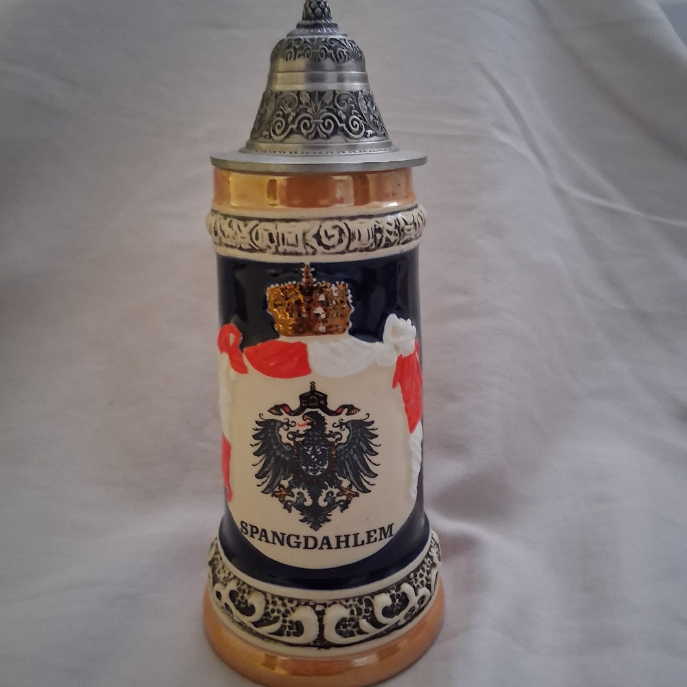 KING Deutschland German Pewter Eagle Beer Stein - Spangdahlem - Handmade